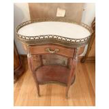 FRENCH SIDE TABLE WITH METAL GALLERY INLAY