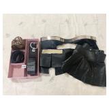 PAINT ORGANIZER WITH LADIES BELLS, SOME LEATHER,