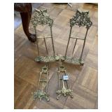 4 SOLID BRASS DISPLAY EASELS, 9" AND 14"