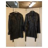 2 LONG BELTED WOMENï¿½S BLACK LEATHER COATS, IZOD