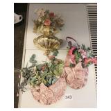 BUTTERFLY WALL HANGER W/ FLOWERS AND BRASS TONE