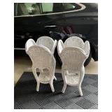 2 MATCHING WHITE WICKER STANDING PLANTERS WITH