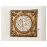 CAST MARBLE RELIEF PUTTI CHERUB CENTER W/ GOLD