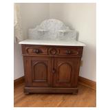 VICTORIAN MARBLE TOP WASH STAND W/ CANDLE HOLDER