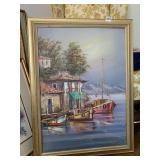 23X31ORIGINAL PAINTING ON CANVAS, HARBOR SCENE AT