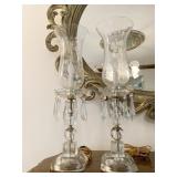 PAIR ELECTRIC ETCHED W/ CRYSTAL PRISM LAMPS 23" H