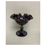 VINTAGE CARNIVAL GLASS PEDESTAL BOWL
