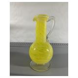 HAND BLOWN YELLOW SWIRL PITCHER 6.5" H