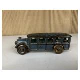 VINTAGE CAST IRON BUS PAINTED BLUE METAL WHEELS