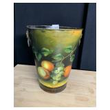 HAND PAINTED FRUIT ON METAL TRASH CAN