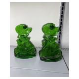 HOLLY HOBBY GREEN GLASS BOOKENDS