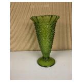 LE SMITH HOBNAIL GREEN GLASS VASE 6" H