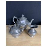 PEWTER TEAPOT VINTAGE, CREAMER, SUGAR