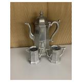 VINTAGE PEWTER TEA POT, SUGAR & CREAMER