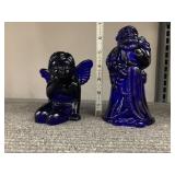 COBALT ANGLE & SANTA CANDLE HOLDERS
