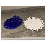 WESTMORELAND COBALT & MILK GLASS CAT DISHES