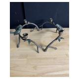 BIRD ON BRANCHES W CANDLE HOLDER METAL W/ GREEN