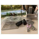STAINLESS BIN, LIGHTER, RACKS, SCISSORS