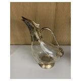 DUCK DECANTER GLASS & SILVER PLATE
