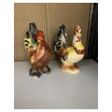 2 ROOSTER FIGURINES, UNMARKED, SOME PAINT