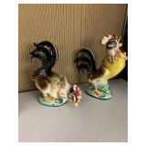 2 ROOSTER FIGURINES, UNMARKED, SOME PAINT