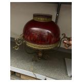 RED SHADE HANGING CHANDELIER, WITH PRISMS, 22" L