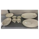 HAVILAND SERVING BOWLS, PLATTERS, 4 TEACUPS