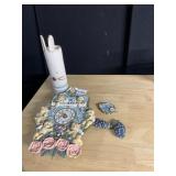 BATTERY OP CHERUB WALL CLOCK AND MUD POTTERY