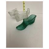 GLASS DOG & SHOE, DOG HAS CRACK AS SHOWN
