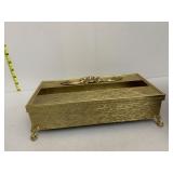 TISSUE BOX COVER GOLD COLORED METAL, FOOTED