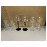 WINE GLASSES, ETCHED CHIPPED ON BASE, BLACK
