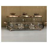 VINTAGE GLASS CONTAINERS WITH METAL LID LEAF