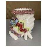 HAND VASE RIBBON DESIGN, 4.5" H, SMALL FLECKS ON