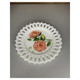 KEMPLE MILK GLASS HAND PAINTED SALAD PLATE 7"