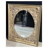 ANTIQUE MIRROR W/ RAISED GOLD FLOWER DESIGN 22" X