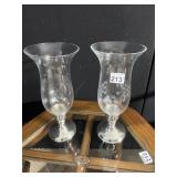 CRYSTAL ETCHED SHADE PEWTER CANDLE HOLDERS
