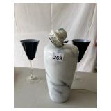 MARBLE LAMP SOCKET NEED REPLACED, 3 BLACK GLASSES