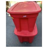 2 LARGE RED BINS W/ LIDS
