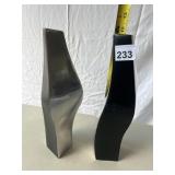 2 BLACK/SILVER VASES 11" H
