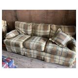 TAN SOFA 82" LONG W/ ACCENT PILLOWS CLEAN AND IN