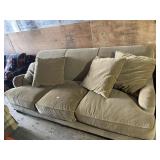 TAN SOFA W/ WOOD LEGS 86" L VERY COMFORTABLE