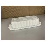 WESTMORELAND PANELED GRAPE BUTTER DISH MILK GLASS