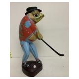 WOODEN CARVED GOLFING FROG 14.25" H