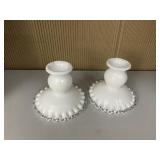 VINTAGE FENTON SILVER CREST MILK GLASS CANDLE