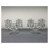 VINTAGE HEAVY GLASS CANDLE STICKS WITH PRISMS, 7"
