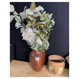 HAMMERED METAL VASE WITH FLORAL ARRANGEMENT &