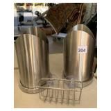 2 STAINLESS UTENSIL HOLDERS, SPONGE HOLDER