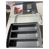 NEW 3 SECTION LOAF PAN, RECIPE BOOK, PYREX GLASS