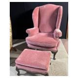 VELVET ARMCHAIR AND OTTOMAN VERY CLEAN W/ WOOD