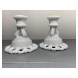 WESTMORELAND CANDLE STICKS MILK GLASS, 4.5" H